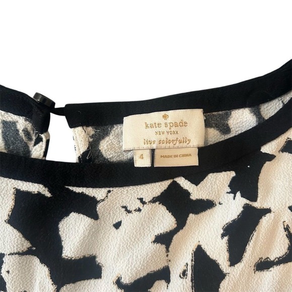 Kate Spade New York Black White Floral Print Short Sleeve Top Women's Size 4 - Picture 4 of 7